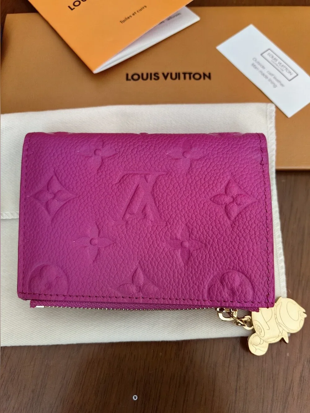 Louis Vuitton Pink Embossed Monogram Small Wallet with Gold Charm - Picture 3 of 15